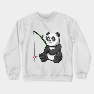 Panda at Fishing with Bamboo Fishing rod Crewneck Sweatshirt